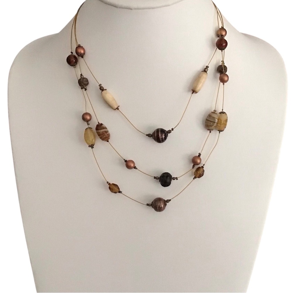 NY Layered Wire Beaded Necklace Multi Strand Swirls